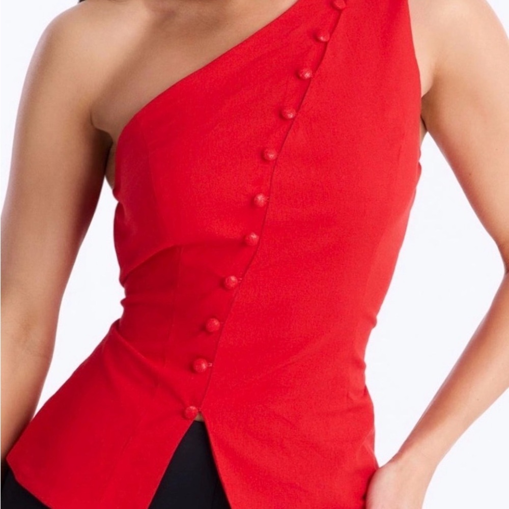 Fashion Nova Red One-Shoulder Button Detail Top